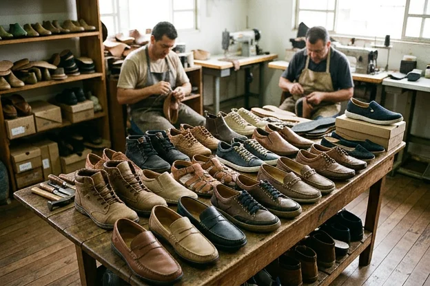 Vários sapatos dispostos de forma atrativa, representando diferentes estilos.